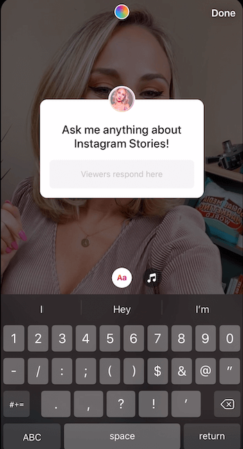 pridėkite klausimų lipduką prie „Instagram“ istorijos