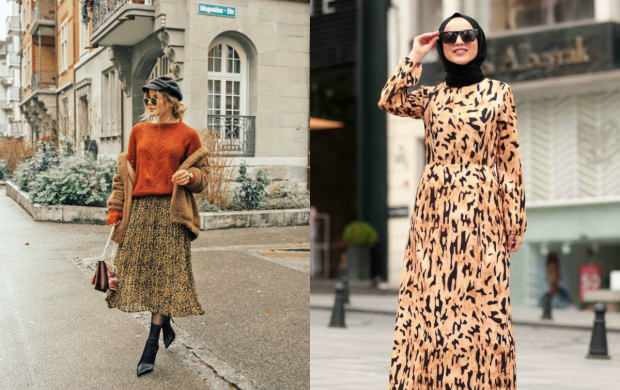 leopardo sijonų deriniai hidžabas