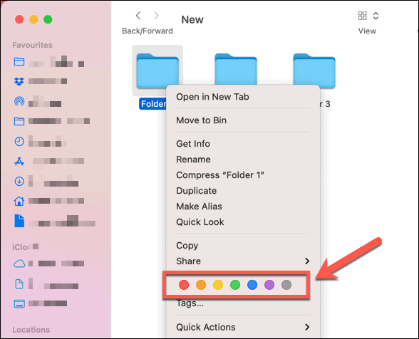 Numatytosios spalvų žymos nustatymas aplankui „Mac“.