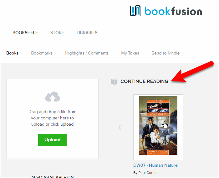 „BookFusion“ bibliotekos skyrius „Tęsti skaitymą“