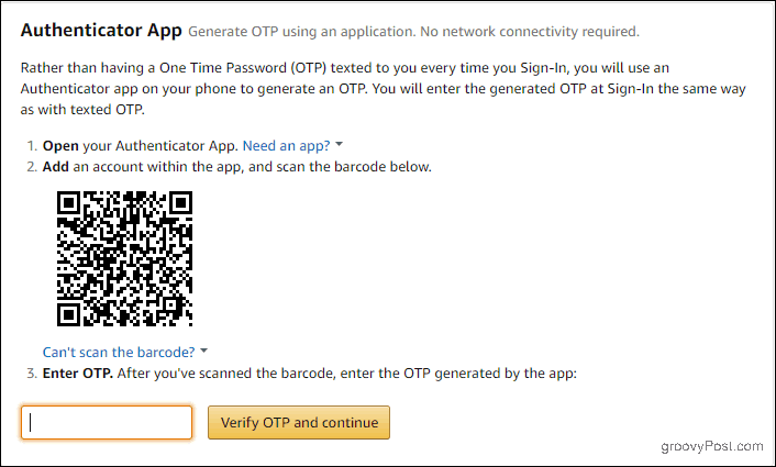 „Amazon Authenticator“ programos sąranka