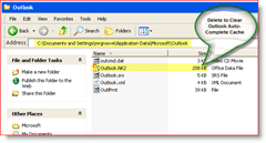 Išvalykite „Outlook Auto“ pilną talpyklą - „Windows XP“