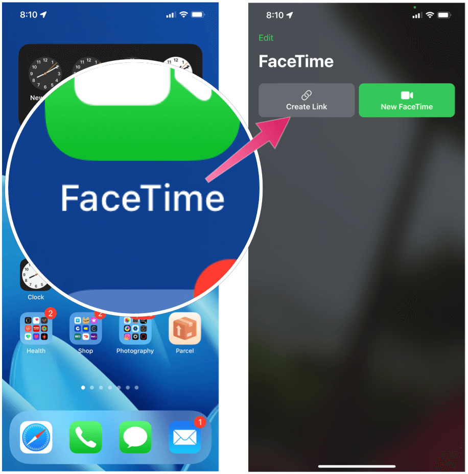 Siųsti „FaceTime“ pokalbį Pakviesti „FaceTime“ sukurti nuorodą