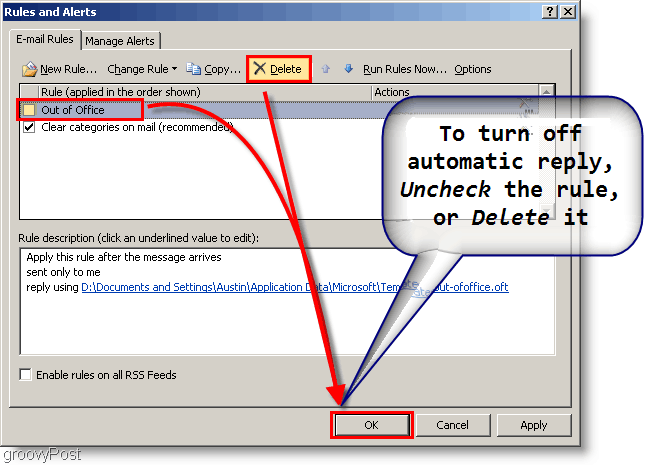 „Outlook 2007“ - išjunkite arba ištrinkite „Outlook 2007“ taisyklę