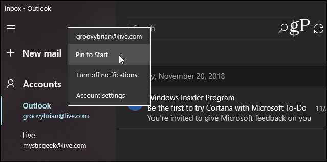 Prisegti el. Pašto „Windows 10“ programą „Pradėti el. Pašto programą“