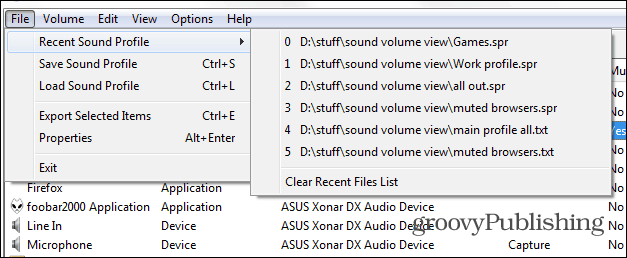 „SoundVolumeView“ pagrindinės apkrovos profilis