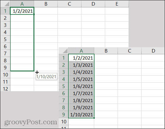 „Excel“ automatinio pildymo datos