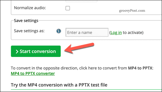 PPTX failo pavertimas vaizdo įrašu naudojant internetinę paslaugą