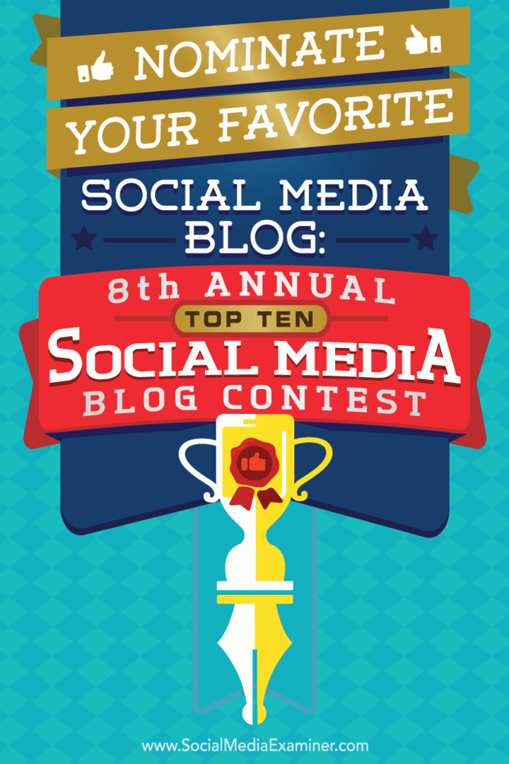 Nominuokite savo mėgstamiausią socialinės žiniasklaidos tinklaraštį: 8-as metinis populiariausių socialinės žiniasklaidos tinklaraščių konkursas, atliktas Lisa D. Jenkinsas socialinių tinklų eksperte.