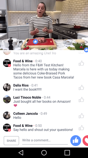 „Food & Wine“ dalyvauja virėja Marcela Valladolid bendroje rinkodaros „Facebook Live“ transliacijoje, kuri naudinga abiem šalims.
