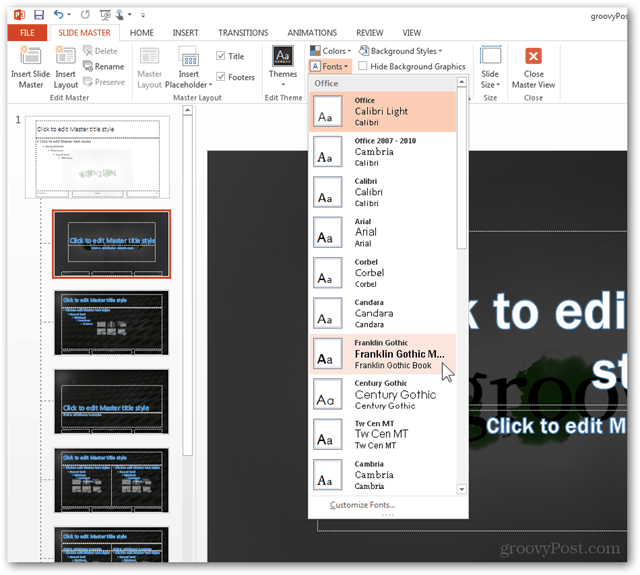 „Office 2013“ šablonas Sukurkite pritaikytą dizainą „POTX“ tinkinkite skaidrių skaidres Mokymo programa Kaip skaidrių pagrindinius šriftus pakeisti konfigūruoti 