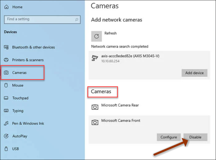 „Windows 10“ nustatymų kamera