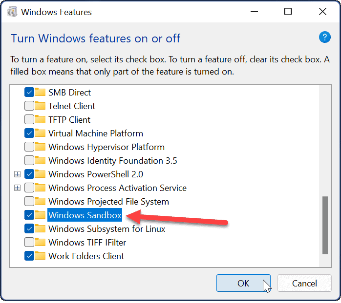 įgalinti „Windows Sandbox“ „Windows 11“.