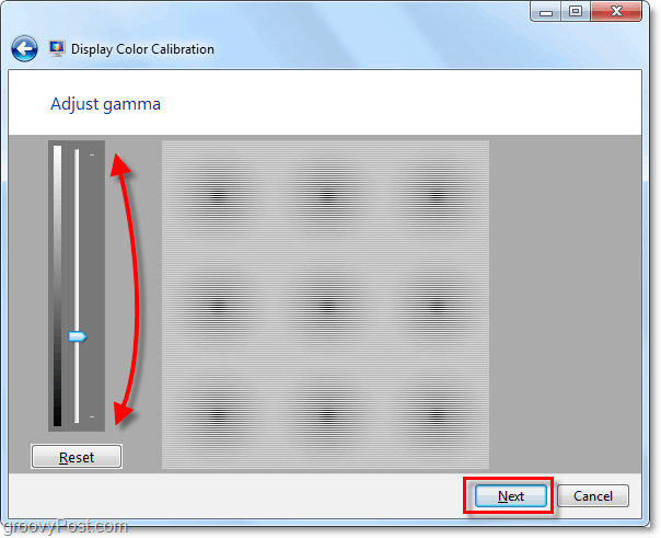 naudokite slinkties juostas, jei norite perkelti gamą aukštyn ir žemyn, kad atitiktumėte vaizdą iš ankstesnio „Windows 7“ puslapio