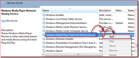 paleiskite „Windows Media Player 12“ paslaugą