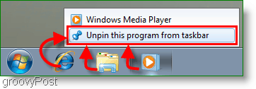 „Windows 7“ atsukite programą iš užduočių juostos ekrano kopijos