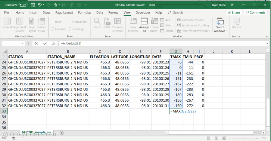 Naudojant MAX funkciją „Excel“