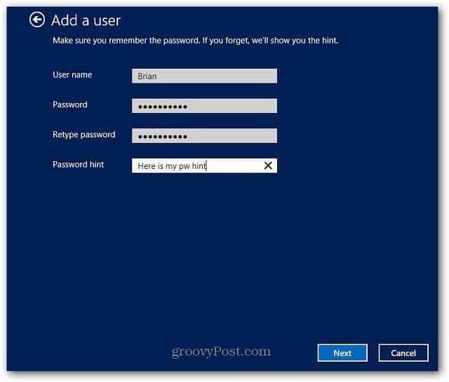 Sukurkite vietinę sąskaitą sistemoje „Windows 8“ ir prisijunkite be interneto ryšio