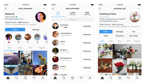 „Instagram“ profilio galimų pakeitimų pavyzdžiai.