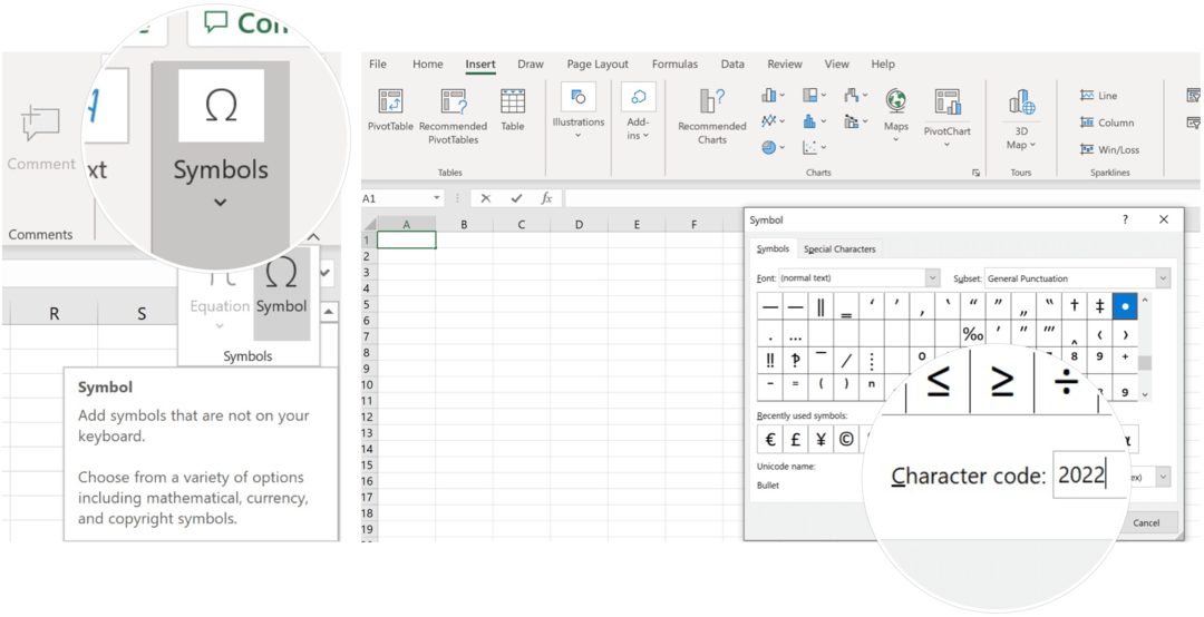 Įterpti simbolį į „Microsoft Excel“
