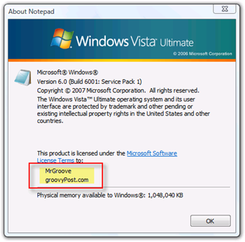 „Windows Vista“ ekrano savininkas ir organizacija