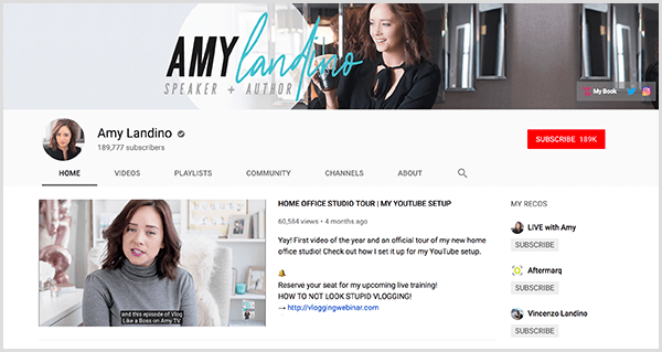„AmyTV“ yra Amy Landino pakeistas „YouTube“ kanalas. Kanalo puslapyje pateikiamos Amy nuotraukos ir vaizdo įrašas, kurį ji naudojo atidarydama savo prekės ženklą.