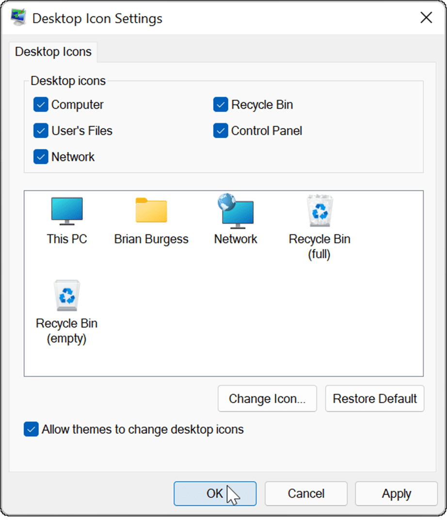 susigrąžinkite pasenusias darbalaukio piktogramas sistemoje „Windows 11“.