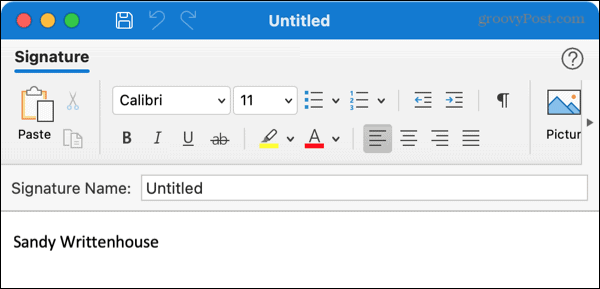 Sukurkite naują parašą „Outlook“ „Mac“