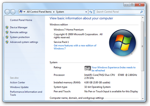 WEI įrankis „Windows 7“