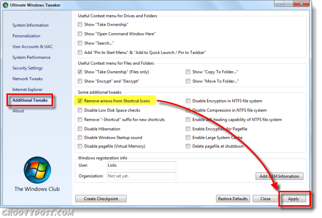 Kaip pašalinti "Windows 7" nuorodų piktogramą Arrow overlay