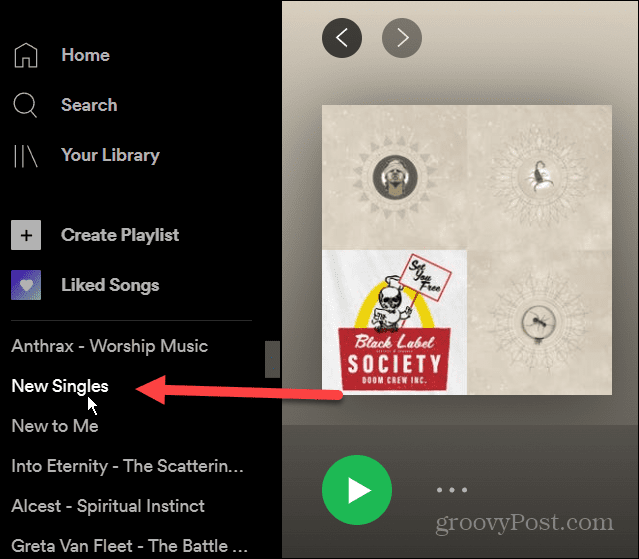 pasirinkti grojaraštį „Spotify“ darbalaukyje