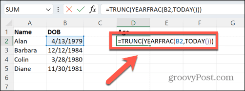 Excel Yearfrac formulė