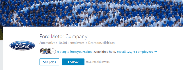 „Ford Motor Company“ „LinkedIn“ puslapyje pateikiami atitinkami vaizdai ir naujausia informacija.