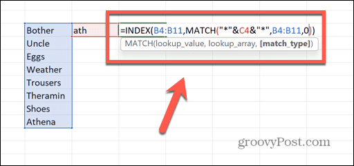 Excel indekso atitikties formulė