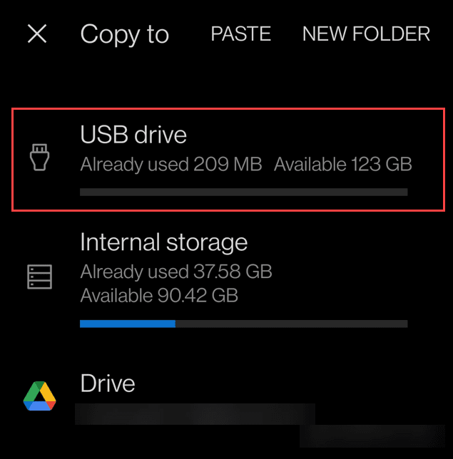 Perkelkite nuotraukas iš Android į USB diską