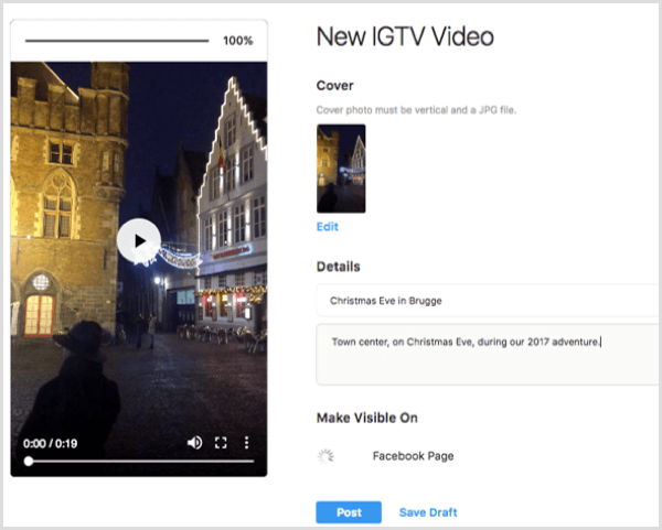 Pridėkite darbalaukyje įkelto IGTV vaizdo įrašo pavadinimą ir darbalaukį.