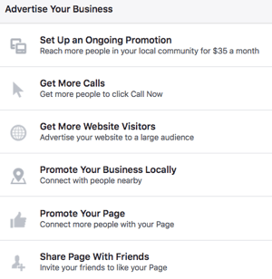 Naudodami „Facebook“ puslapį galite naudotis įvairiomis reklamavimo galimybėmis.