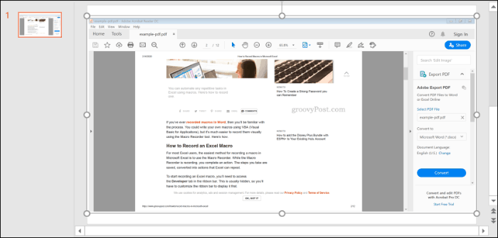 PDF failo ekrano kopija, įdėta į „PowerPoint“