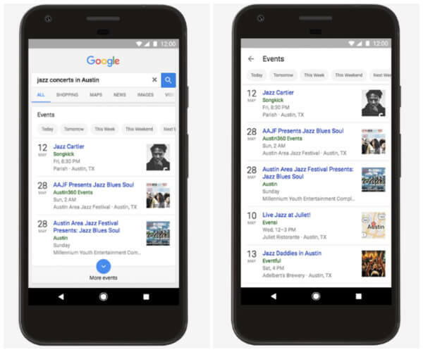 „Google“ atnaujino savo programų ir žiniatinklio mobiliesiems patirtį, kad žiniatinklio ieškotojai galėtų lengviau rasti netoliese vykstančius dalykus dabar arba ateityje.