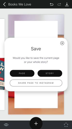 Sukurkite „Unfold Instagram story“ 11 veiksmą, kuriame pateikiamos išsaugojimo istorijos parinktys.