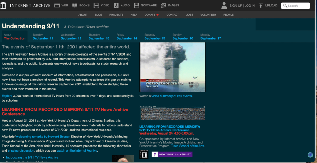 9-11 specialus skyrius Interneto archyvas