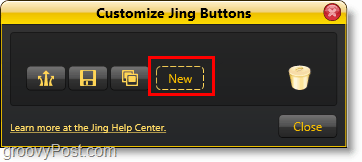 spustelėkite naują mygtuką, kad pridėtumėte naują „Jing share“ mygtuką
