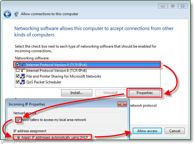 Nustatykite VPN - PPTP pagrindinį kompiuterį savo namų „Windows 7“ kompiuteryje [Kaip]