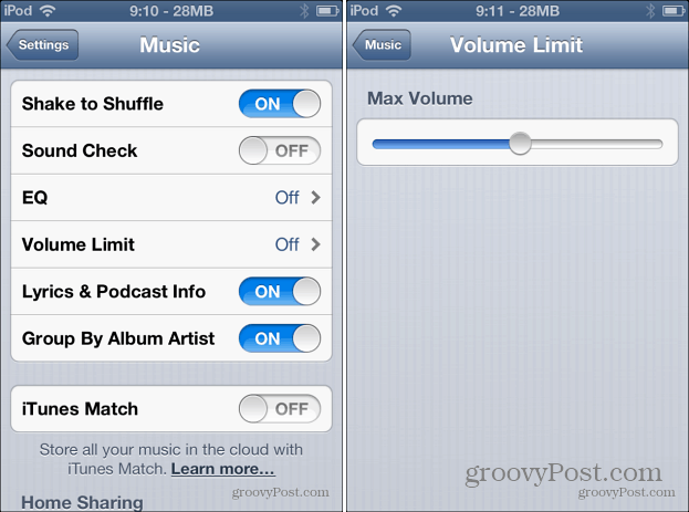 Muzikos apimties apribojimas „iOS“