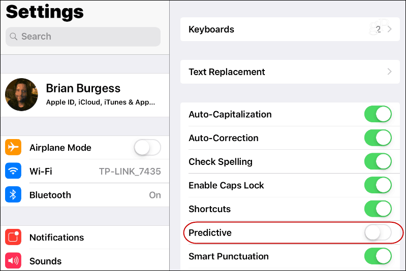 Išjunkite „iOS“ nuspėjamąjį tekstą