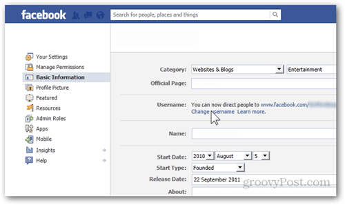 „facebook“ nustatymų nuostatos pagrindinė informacija vartotojo vardas pakeiskite vartotojo vardą