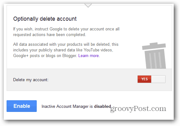 „Google Inactive Account Manager“ įgalina ištrynimą