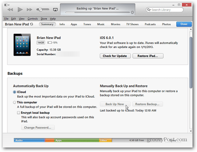 „IPad“ atsarginių kopijų kūrimas naudojant „iTunes“