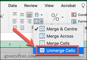 excel unmerge cell mac