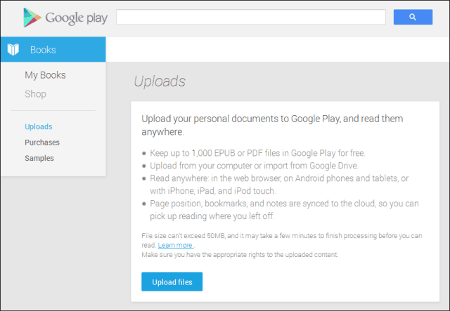 „Google Play“ knygos įkelia dokumentus